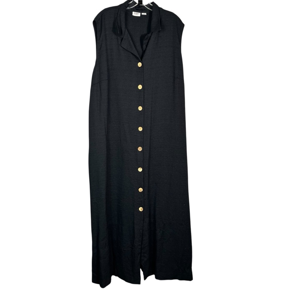 Cato Women's Solid Black Sleeveless Button Down Collared Maxi Floor Dress 26W